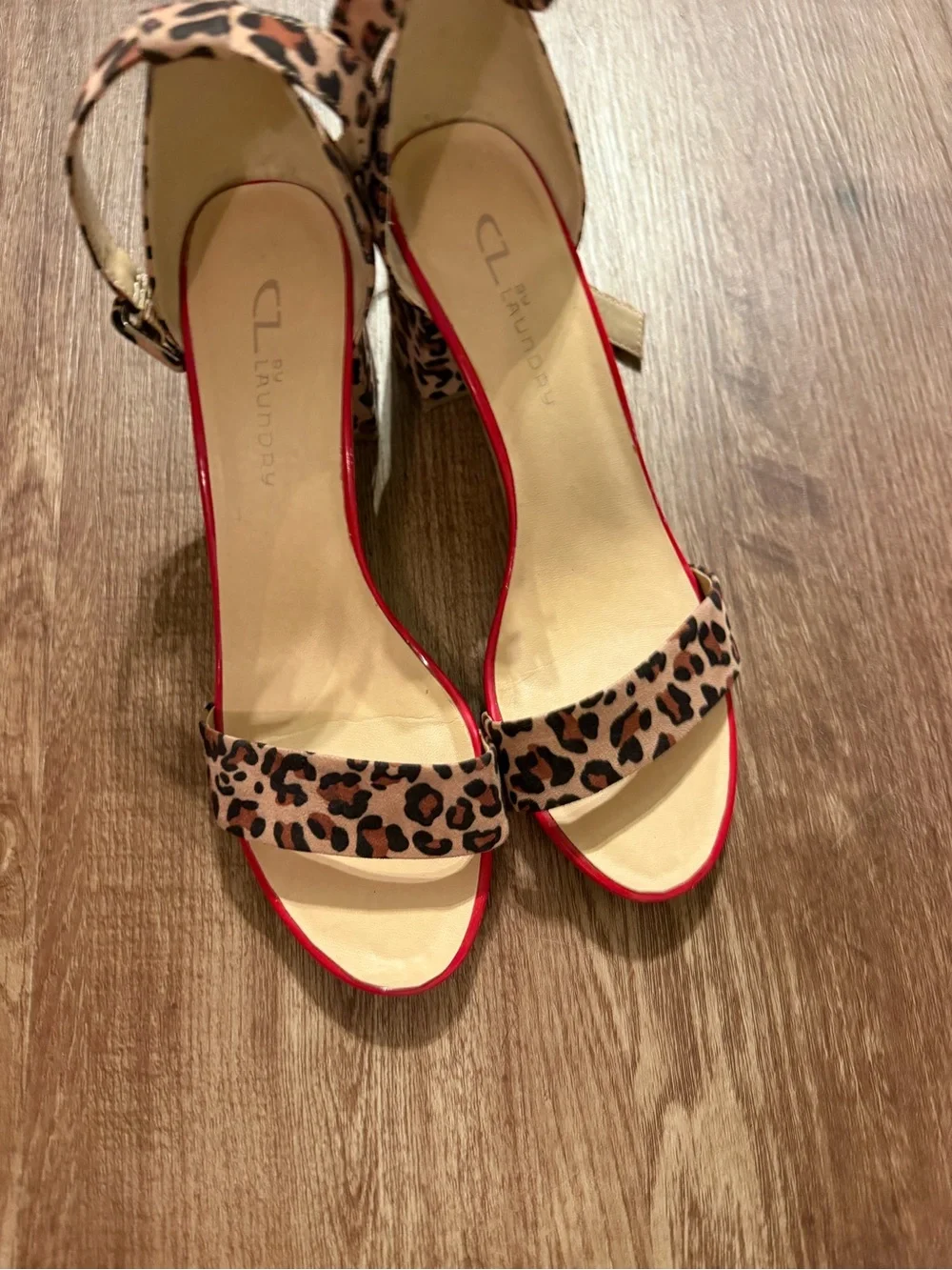 CL by Chinese Laundry Leopard Print Block Heel Sandals with Red Trim